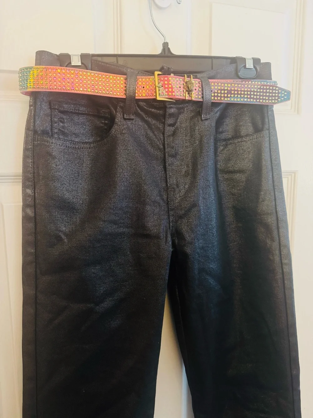 Kurt Geiger Shoreditch Belt - Swirl Rainbow Rhinestone Covered - S/M